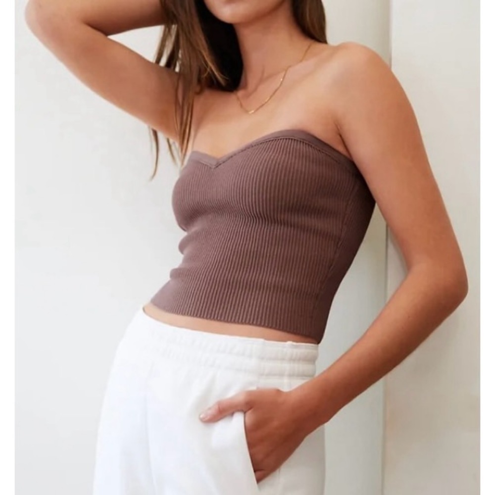 NEW ARITZIA BABATON Sculpt Knit Sweetheart Tube Top in Deep Taupe